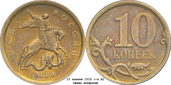 10 копеек 2010 с-п А2 (схема шлифовки)