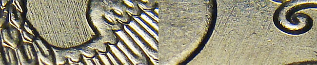 Следы холостого соударения штемпелей на аверсе и реверсе изучаемой шт. пары